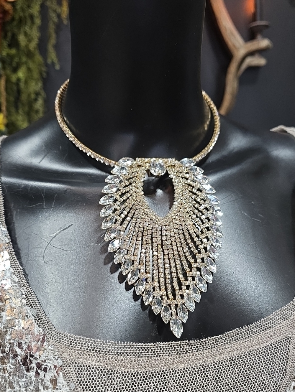 NEW! Natasha Couture Gold and Clear Crystal Fringe Necklace